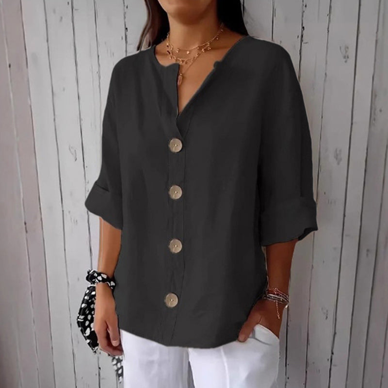 Solid Color Linen Blend Button Casual Shirt