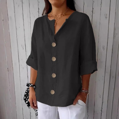 Solid Color Linen Blend Button Casual Shirt