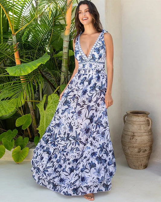 💝💝V Neck Lace Up Printed One Piece Swimsuit and Skirt