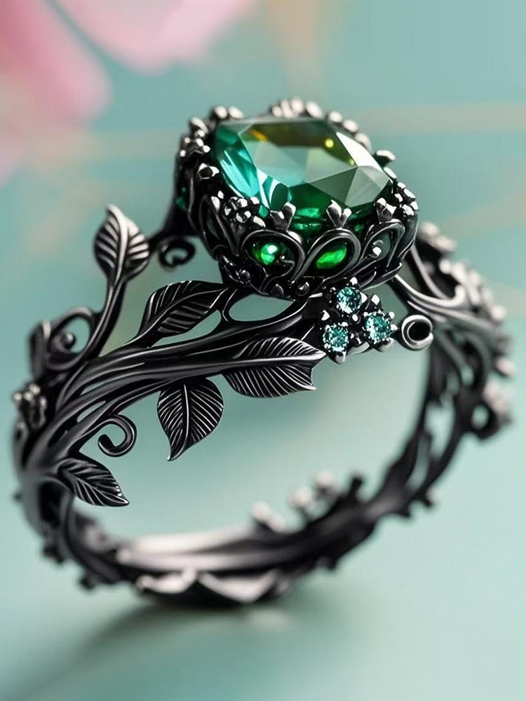 Women's Vintage Green Crystal Vine Ring