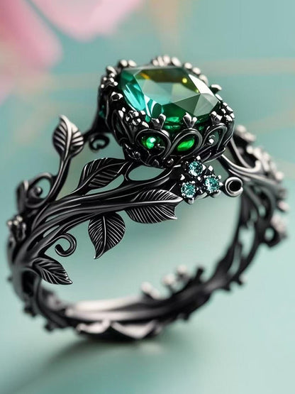 Women's Vintage Green Crystal Vine Ring