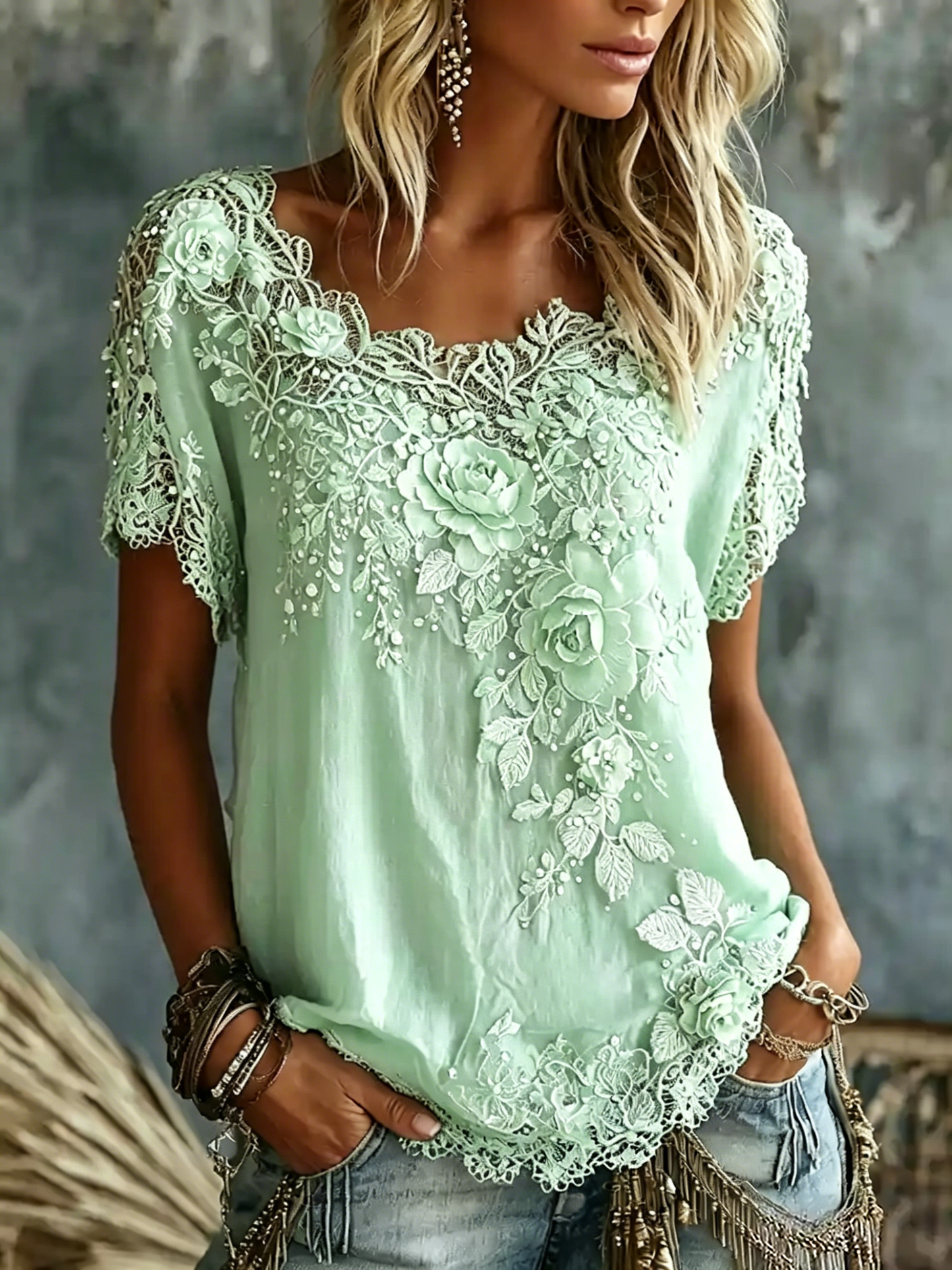 Women's Vintage Rose Floral Art Casual Cotton Linen Short-sleeved T-shirt