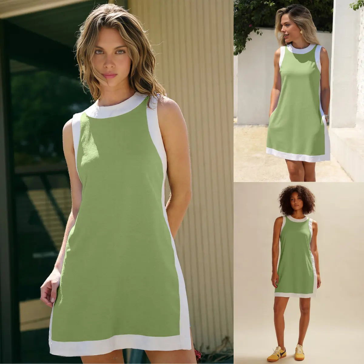 Yeokou Women's 2 Piece Outfits Sets Casual Color Block Crewneck Short Sleeveless Pullover Tops Matching Shorts with Pockets Womenswear Lightweight, Women's Clothes, 2 Piece Sets