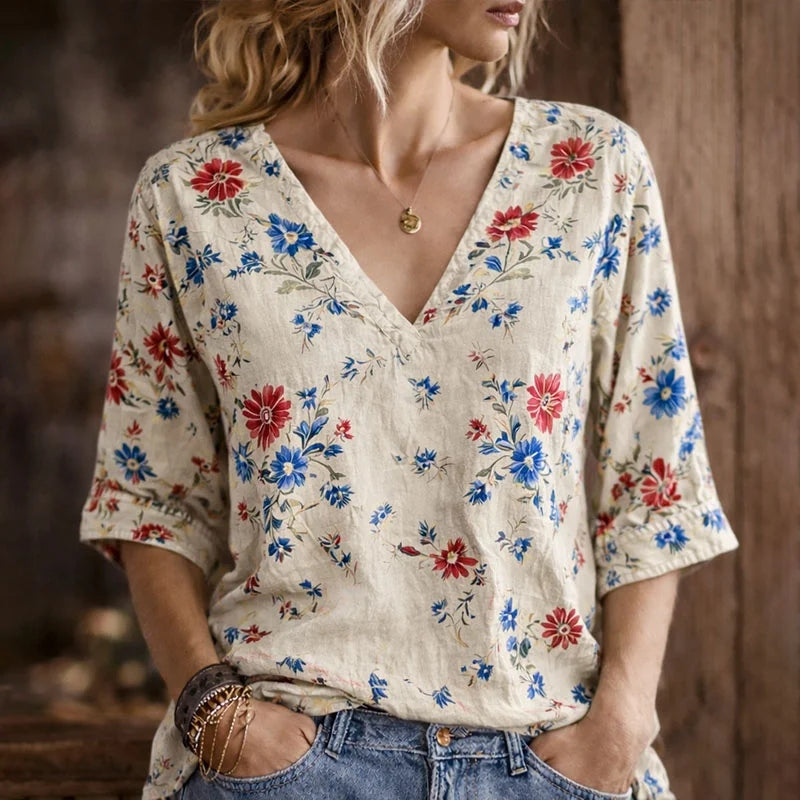 Women's Independence Day Flora Art Print T-shirt