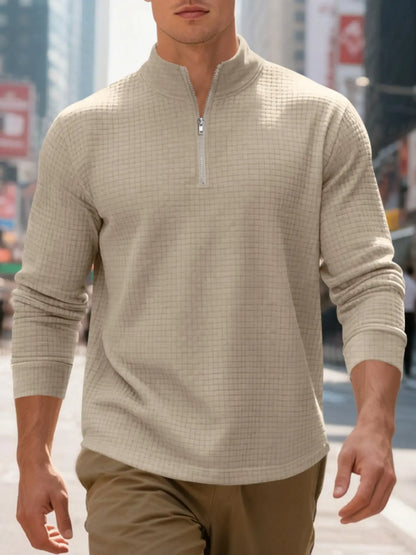 💝💝Men's Regular Fit Plain Half Zip Up Sweatshirt, Casual Long Sleeve Pullover for Spring & Fall, Fashion Men's Clothes for Daily Wear