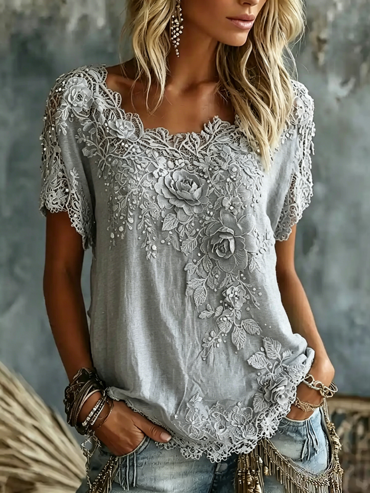 Women's Vintage Rose Floral Art Casual Cotton Linen Short-sleeved T-shirt