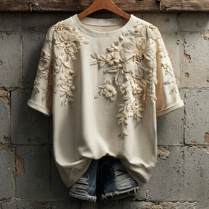 Women's Retro Floral Embroidery Casual Short-sleeve T-shirt