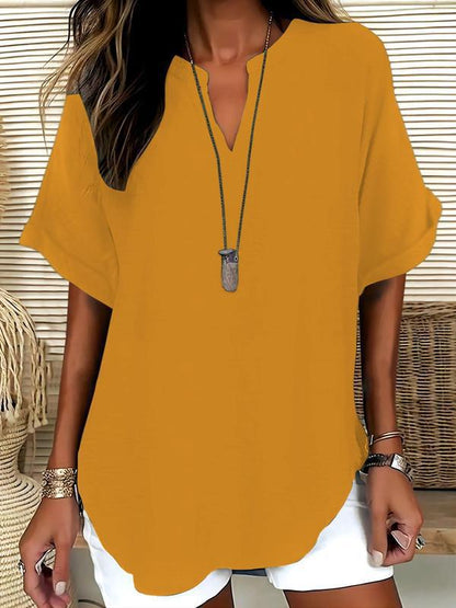 📦📦Women's Plain Short Sleeve Blouse, Casual Solid Color Top for Daily Wear, Ladies Clothes for All Seasons