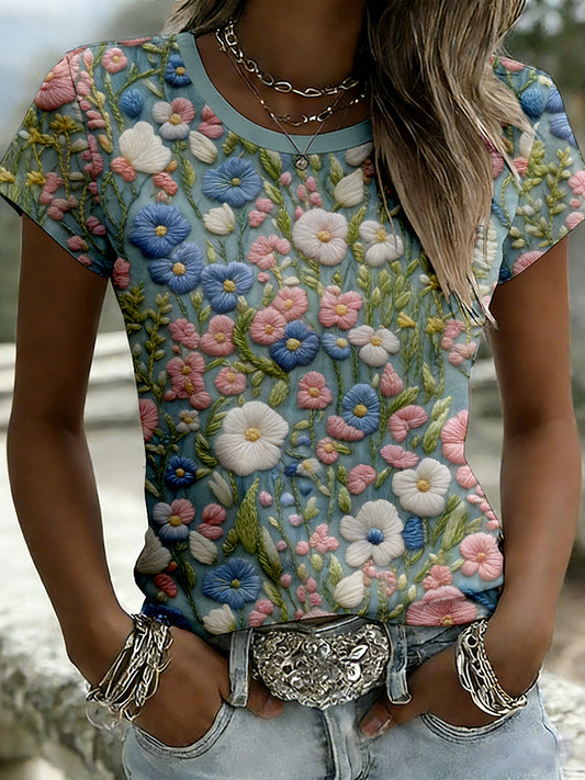Vintage Floral Art Pattern Short Sleeve T Shirt