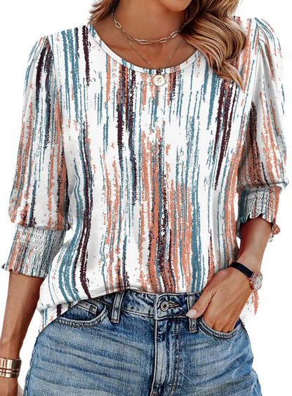 📦📦LAST DAY SAVE 49% ⏰ Women Dressy Casual 3/4 Length Sleeve Blouses with Smocked Cuffs