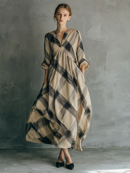 📦📦LAST DAY SAVE 49% ⏰Artistic Brushstroke Print Loose Cotton-linen Dress