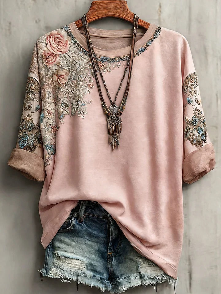 Women's Retro Bohemian Floral Casual T-shirt
