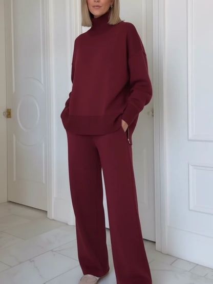 💝💝Casual Travel Stand Collar Side Zipper Top Straight Pants Two-Piece Set