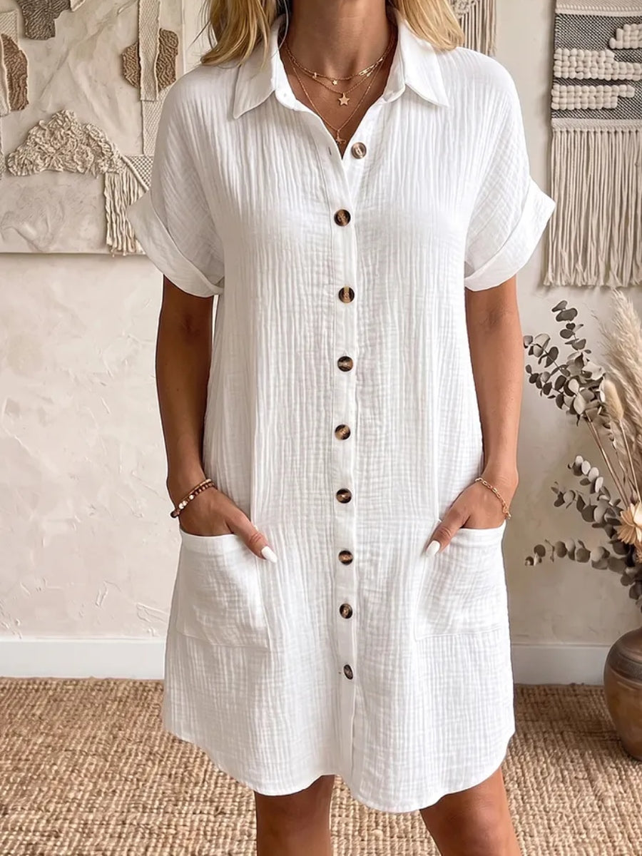 🎁New Arrivals🔥 Women's Cozy Lapel Button-front Cotton-linen Dress