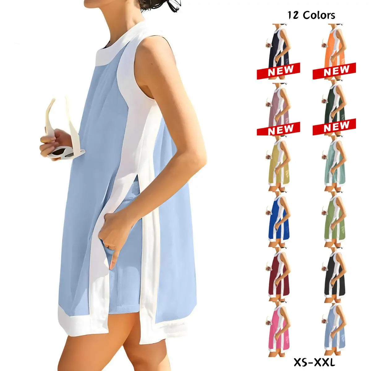 Yeokou Women's 2 Piece Outfits Sets Casual Color Block Crewneck Short Sleeveless Pullover Tops Matching Shorts with Pockets Womenswear Lightweight, Women's Clothes, 2 Piece Sets