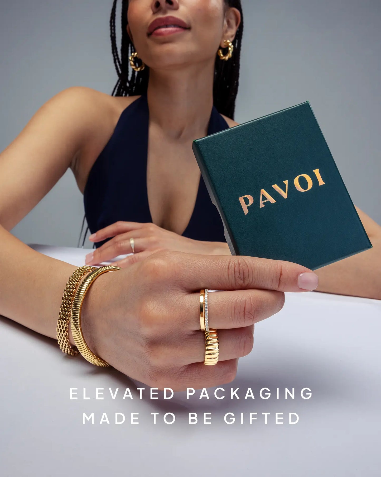 PAVOI 14K Gold Plated Interlocked Stackable Statement Ring for Women – Chunky Multi-Band Double & Triple Ring, Two-Tone Mixed Metals with Cubic Zirconia