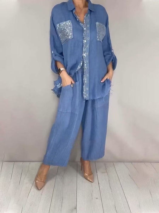 🎁New Arrivals🔥Women's Silver-Gray Cotton-Linen Fashionable Casual Set