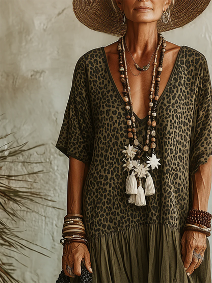 📦📦LAST DAY SAVE 49% ⏰Casual Leopard-print Spliced chiffon & Cotton Dress