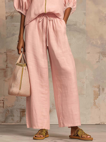 📦📦LAST DAY SAVE 49% ⏰Stylish Cozy Shirt &amp; Wide-Leg Pants Linen Cotton Two-Piece Set