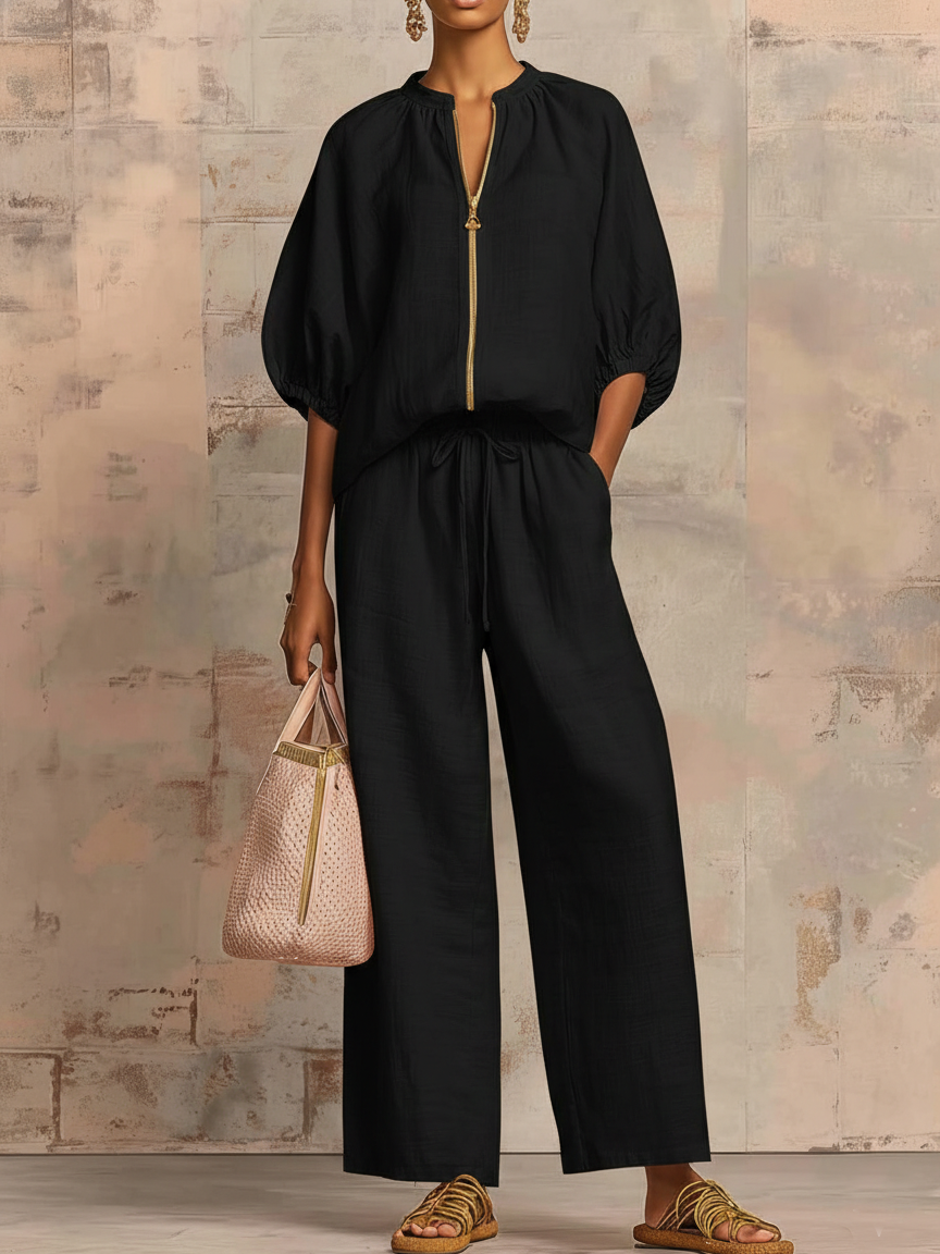 📦📦LAST DAY SAVE 49% ⏰Stylish Cozy Shirt &amp; Wide-Leg Pants Linen Cotton Two-Piece Set