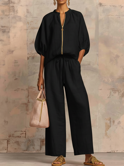 📦📦LAST DAY SAVE 49% ⏰Stylish Cozy Shirt &amp; Wide-Leg Pants Linen Cotton Two-Piece Set