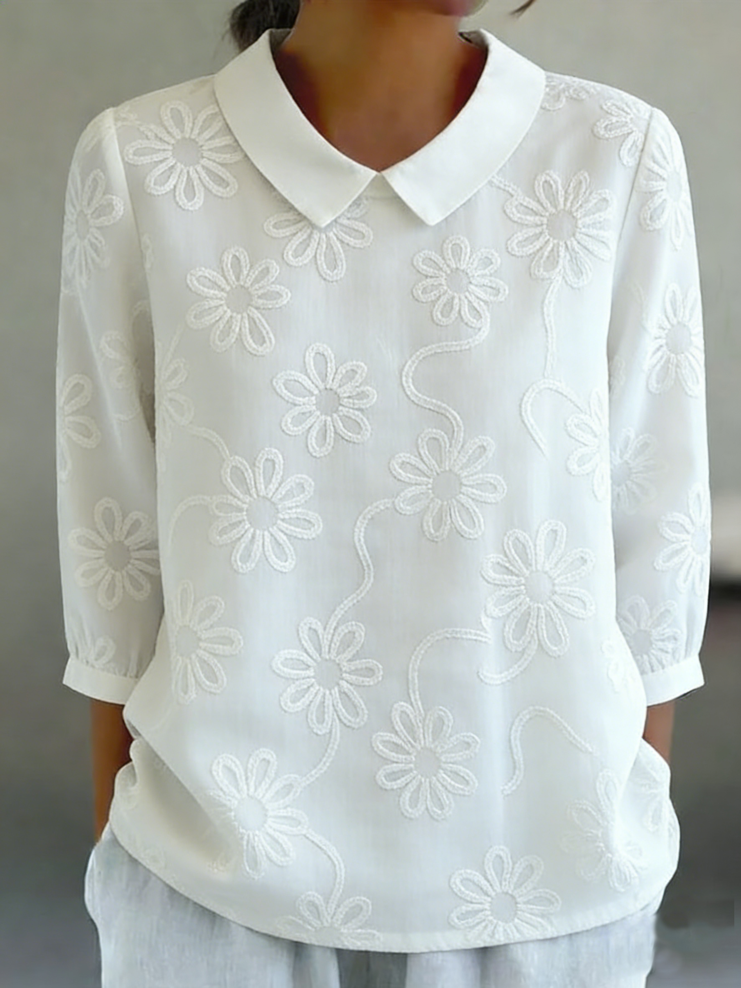 🤩🤩Romantic Floral Embroidered Peter Pan Collar Shirt Blouse