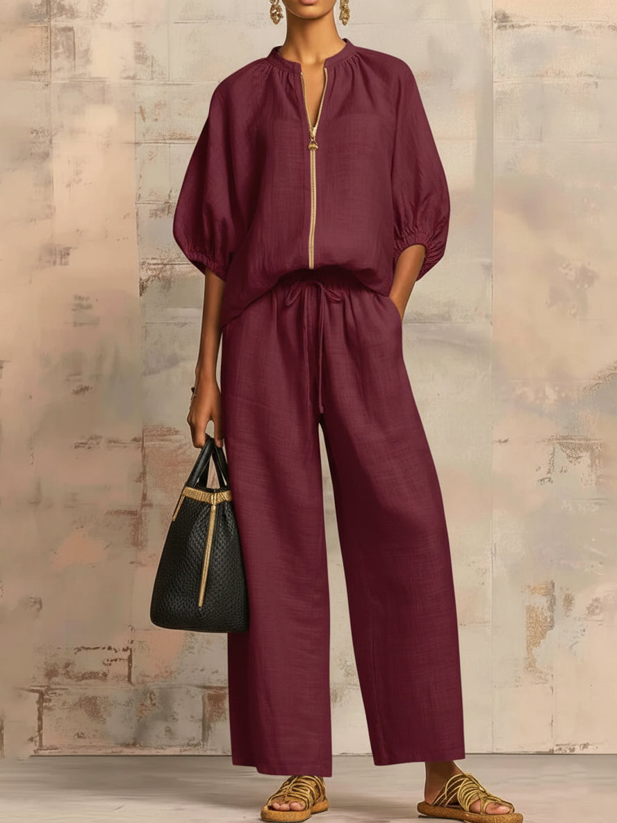 📦📦LAST DAY SAVE 49% ⏰Stylish Cozy Shirt &amp; Wide-Leg Pants Linen Cotton Two-Piece Set