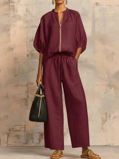 📦📦LAST DAY SAVE 49% ⏰Stylish Cozy Shirt &amp; Wide-Leg Pants Linen Cotton Two-Piece Set