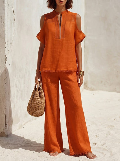 📦📦LAST DAY SAVE 49% ⏰Women's Off-shoulder Cotton Linen Vacation Set