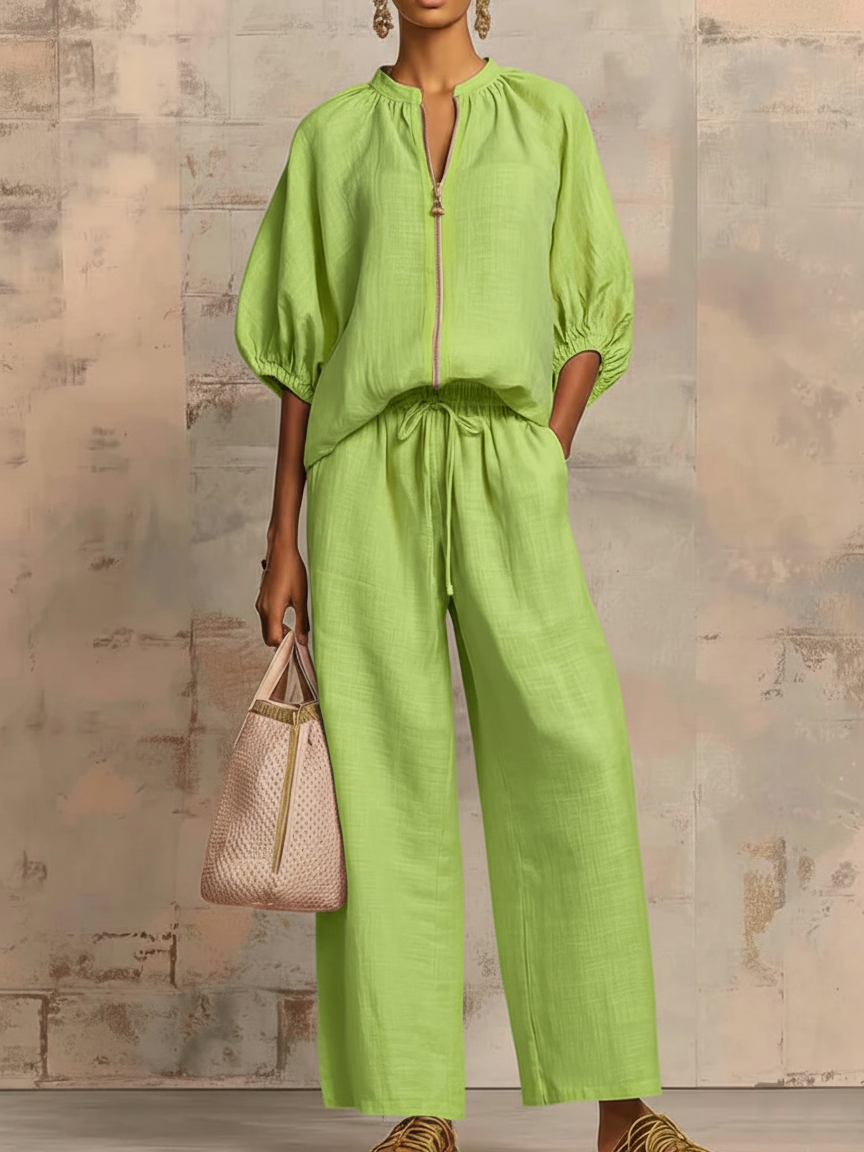📦📦LAST DAY SAVE 49% ⏰Stylish Cozy Shirt &amp; Wide-Leg Pants Linen Cotton Two-Piece Set