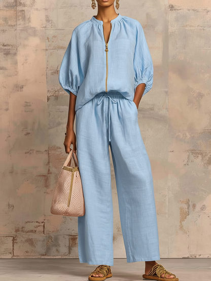 📦📦LAST DAY SAVE 49% ⏰Stylish Cozy Shirt &amp; Wide-Leg Pants Linen Cotton Two-Piece Set