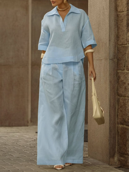 📦📦LAST DAY SAVE 49% ⏰Women's Casual Linen And Cotton Shirt And Wide-leg Pants Two-piece Set