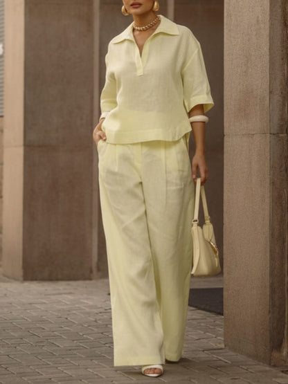 📦📦LAST DAY SAVE 49% ⏰Women's Casual Linen And Cotton Shirt And Wide-leg Pants Two-piece Set