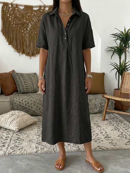 🤩🤩Women’s Cotton Linen Polo Dress – Casual Short Sleeve Summer Dress