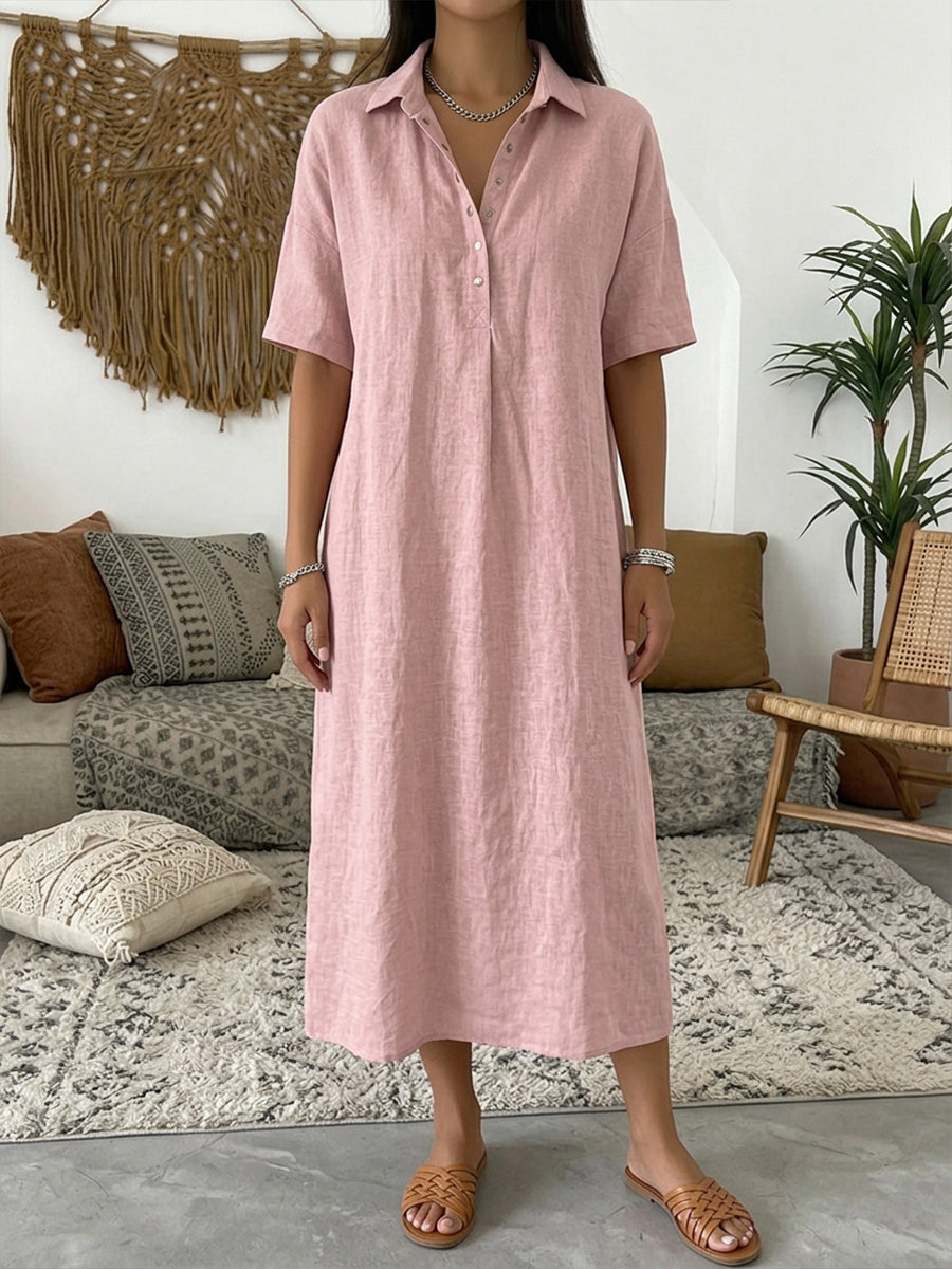 🤩🤩Women’s Cotton Linen Polo Dress – Casual Short Sleeve Summer Dress