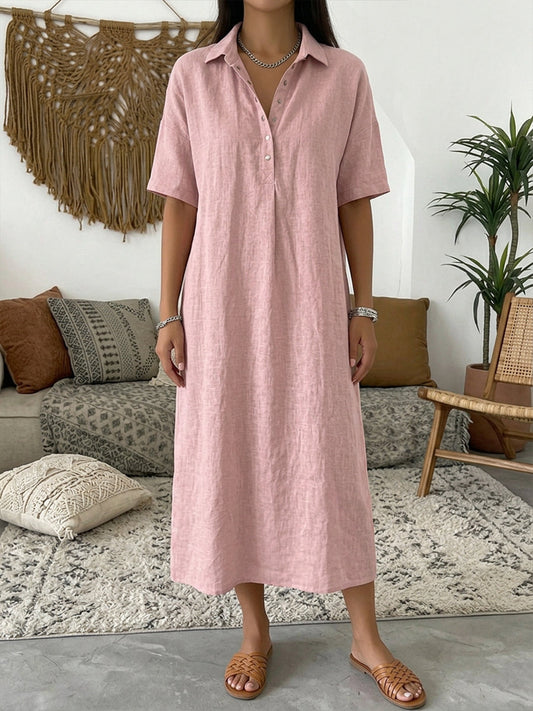 🤩🤩Women’s Cotton Linen Polo Dress – Casual Short Sleeve Summer Dress