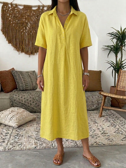 🤩🤩Women’s Cotton Linen Polo Dress – Casual Short Sleeve Summer Dress