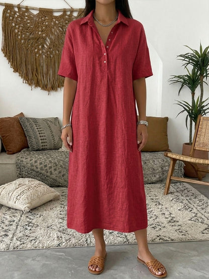🤩🤩Women’s Cotton Linen Polo Dress – Casual Short Sleeve Summer Dress