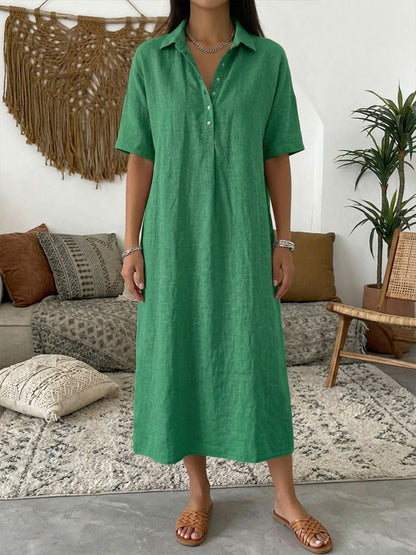 🤩🤩Women’s Cotton Linen Polo Dress – Casual Short Sleeve Summer Dress