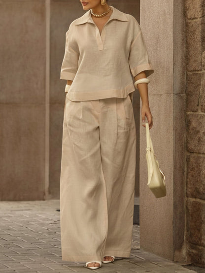 📦📦LAST DAY SAVE 49% ⏰Women's Casual Linen And Cotton Shirt And Wide-leg Pants Two-piece Set