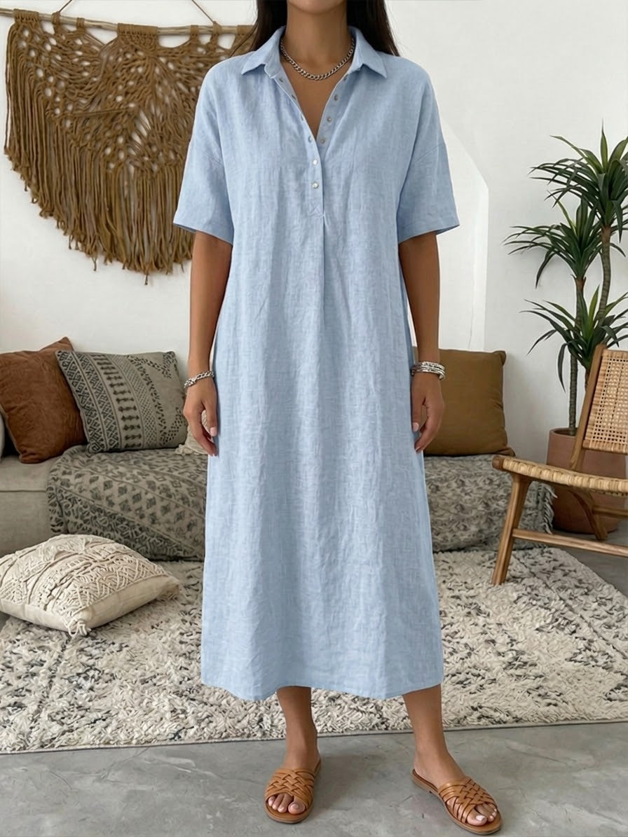 🤩🤩Women’s Cotton Linen Polo Dress – Casual Short Sleeve Summer Dress