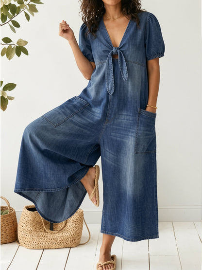 📦📦LAST DAY SAVE 49% ⏰Women's Casual Loose Short-sleeved V-neck Denim Jumpsuit