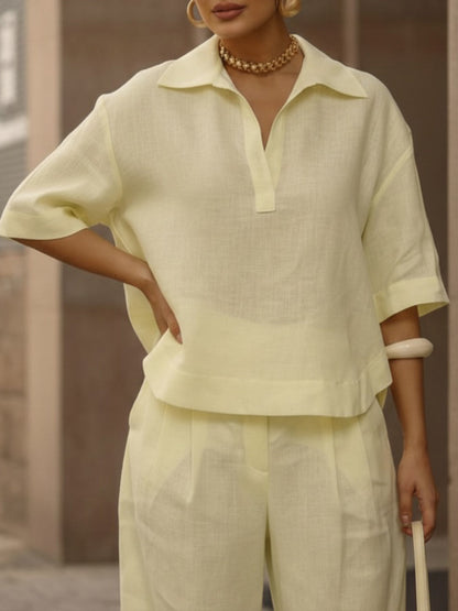 📦📦LAST DAY SAVE 49% ⏰Women's Casual Linen And Cotton Shirt And Wide-leg Pants Two-piece Set