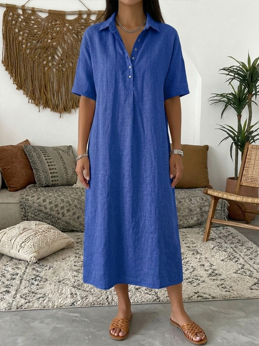 🤩🤩Women’s Cotton Linen Polo Dress – Casual Short Sleeve Summer Dress