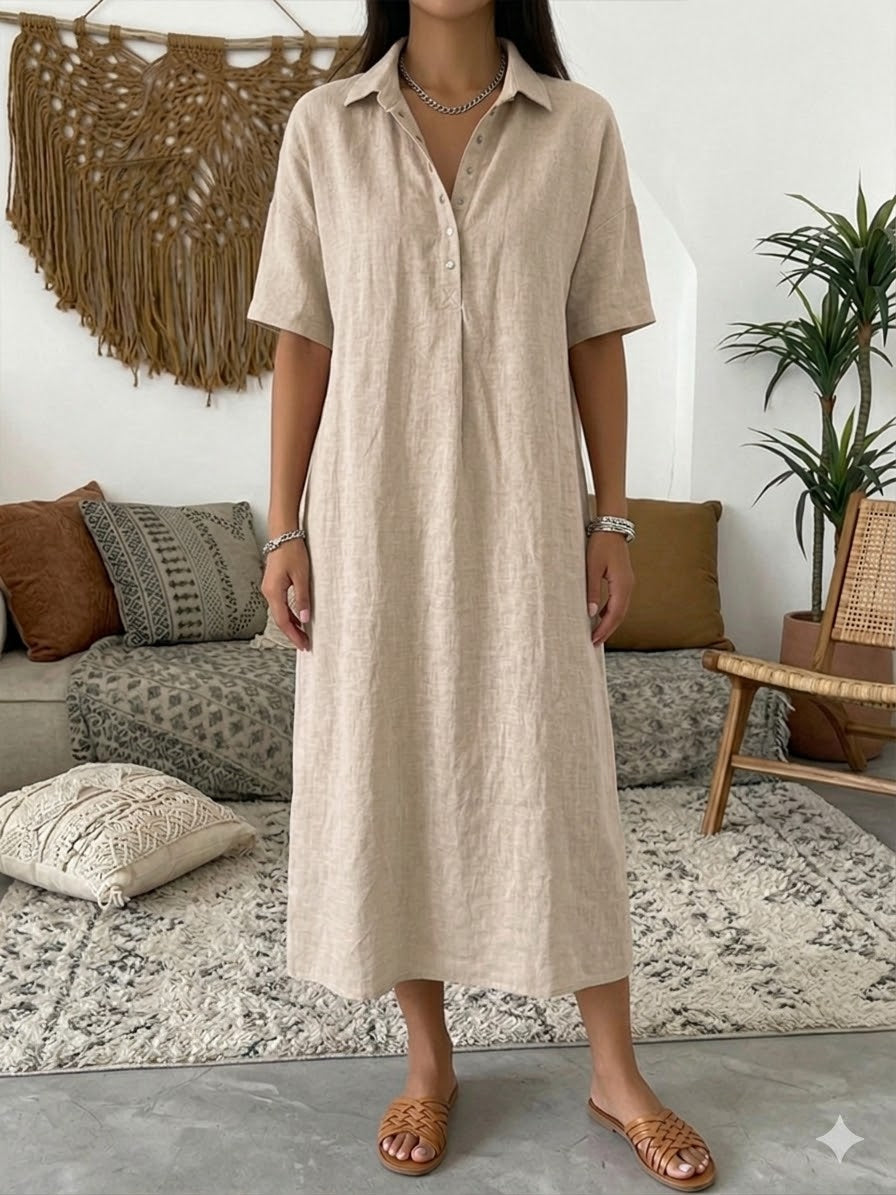 🤩🤩Women’s Cotton Linen Polo Dress – Casual Short Sleeve Summer Dress