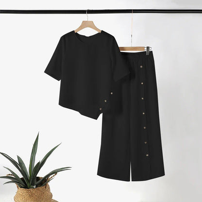 🤩🤩Women's Irregular Hem Top & Wide Leg Pants Two-Piece Set