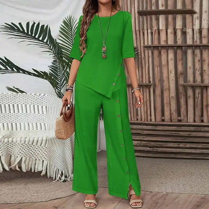 🤩🤩Women's Irregular Hem Top & Wide Leg Pants Two-Piece Set
