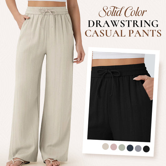 🤩🤩Lightweight Linen Pants Solid Color Drawstring Casual Pants🥰Breathable & Skin-Friendly