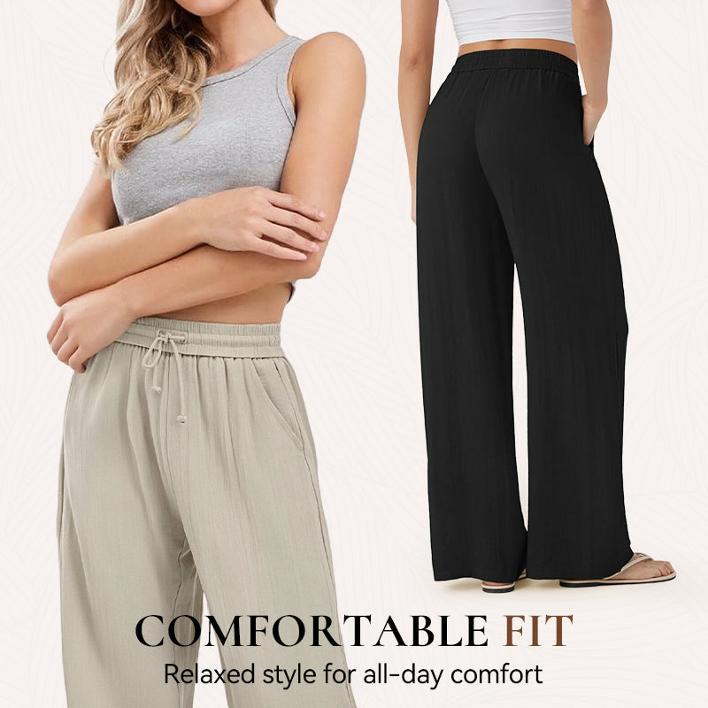 🤩🤩Lightweight Linen Pants Solid Color Drawstring Casual Pants🥰Breathable & Skin-Friendly
