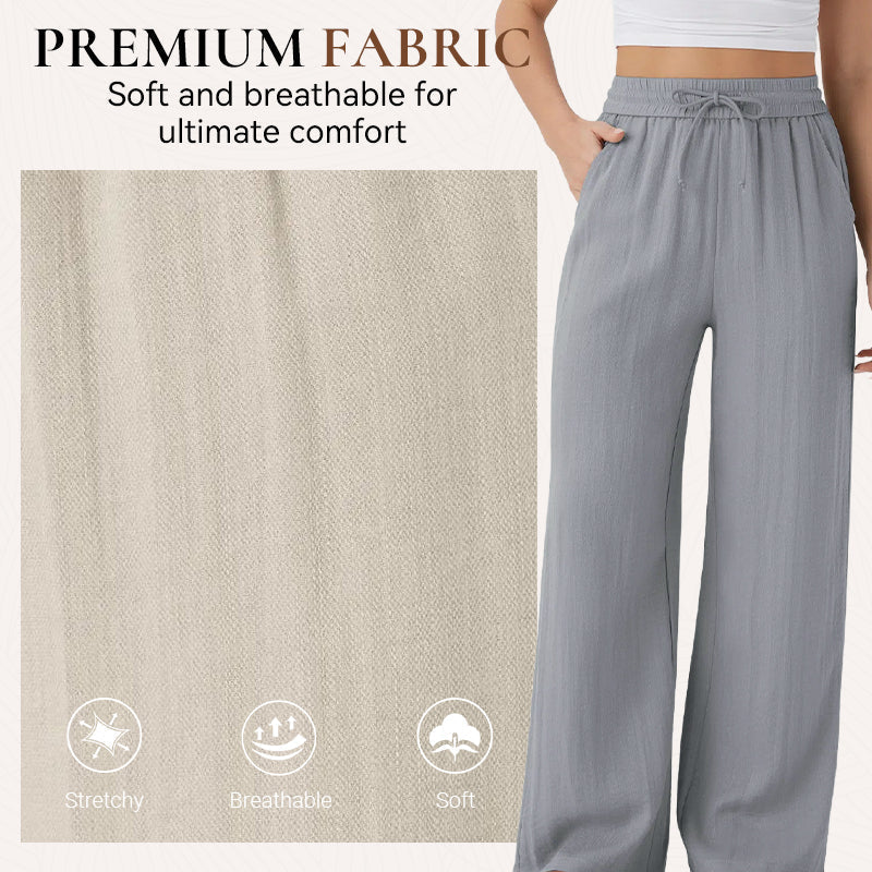 🤩🤩Lightweight Linen Pants Solid Color Drawstring Casual Pants🥰Breathable & Skin-Friendly